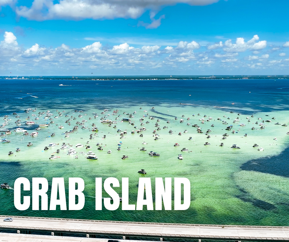 Aerial shot of Crab Island Destin